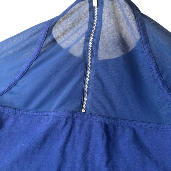 Express Women’s Medium Blue 3/4 Length Sleeve Sheer Zipper Stretch Top Blouse - Picture 5 of 7